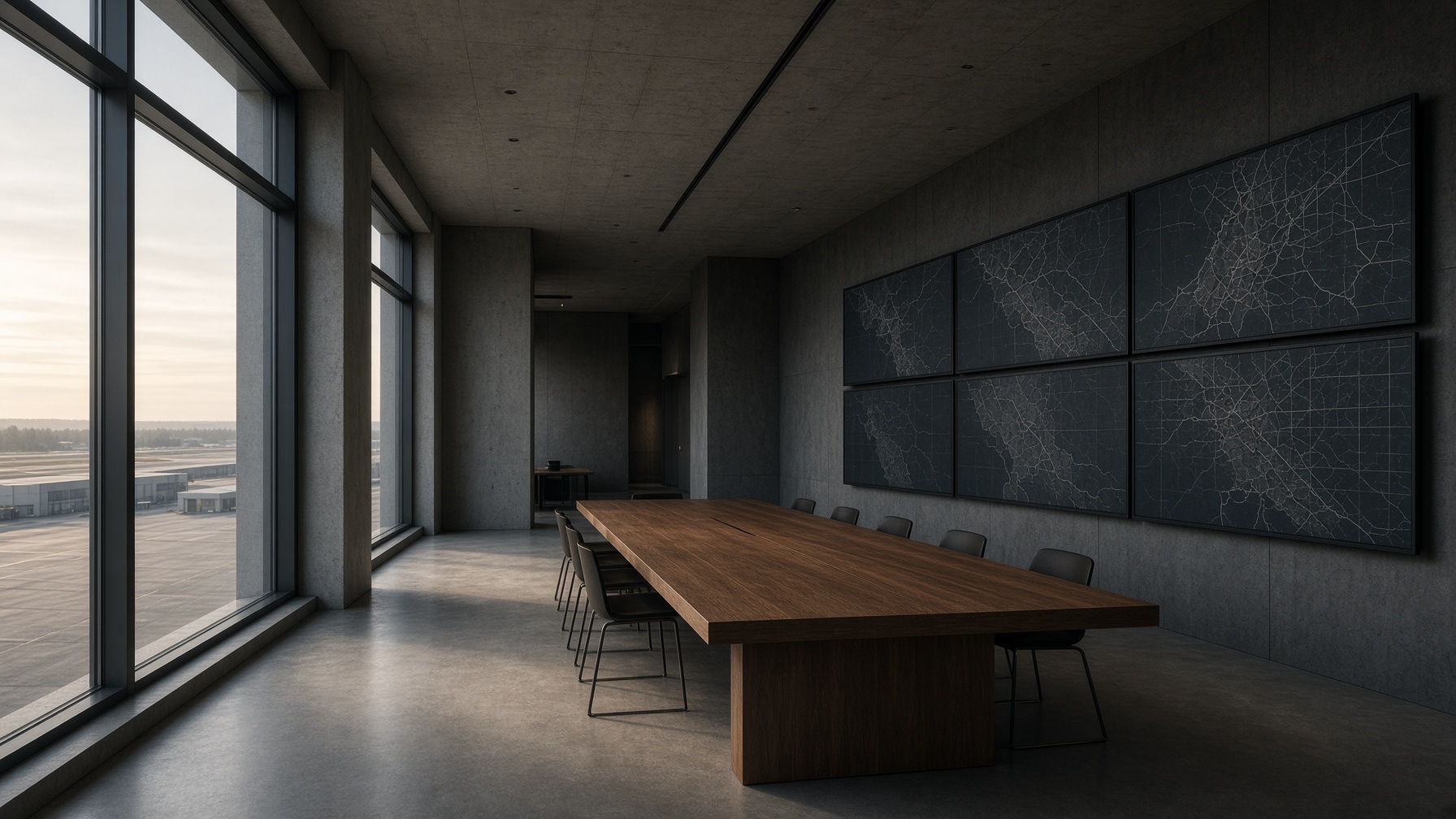 An empty operations room in a secure campus
